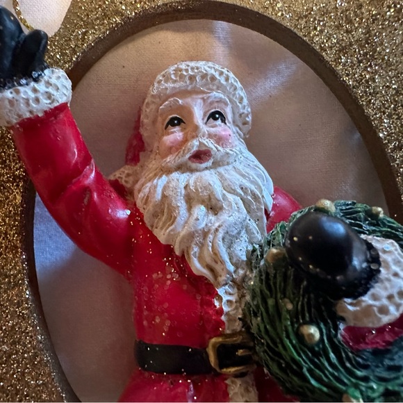 Gold Glitter Star Christmas Ornament with Santa Holding Wreath - Picture 2 of 6